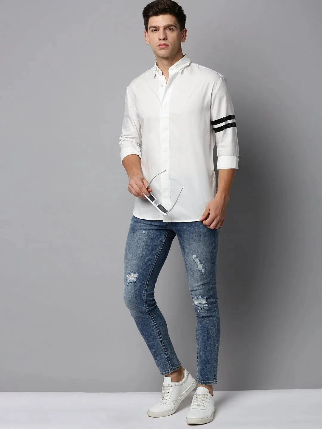 Men's White Solid Cotton Shirt | Crisp & Stylish Look