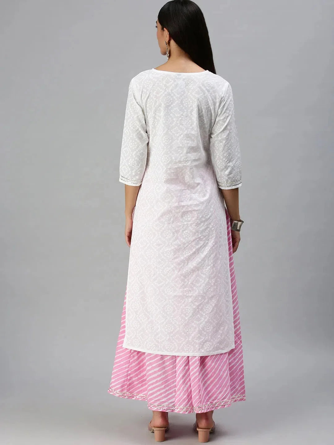 White & Pink Printed Women's Kurta Sets | Cotton Kurta Sets - Style 1
