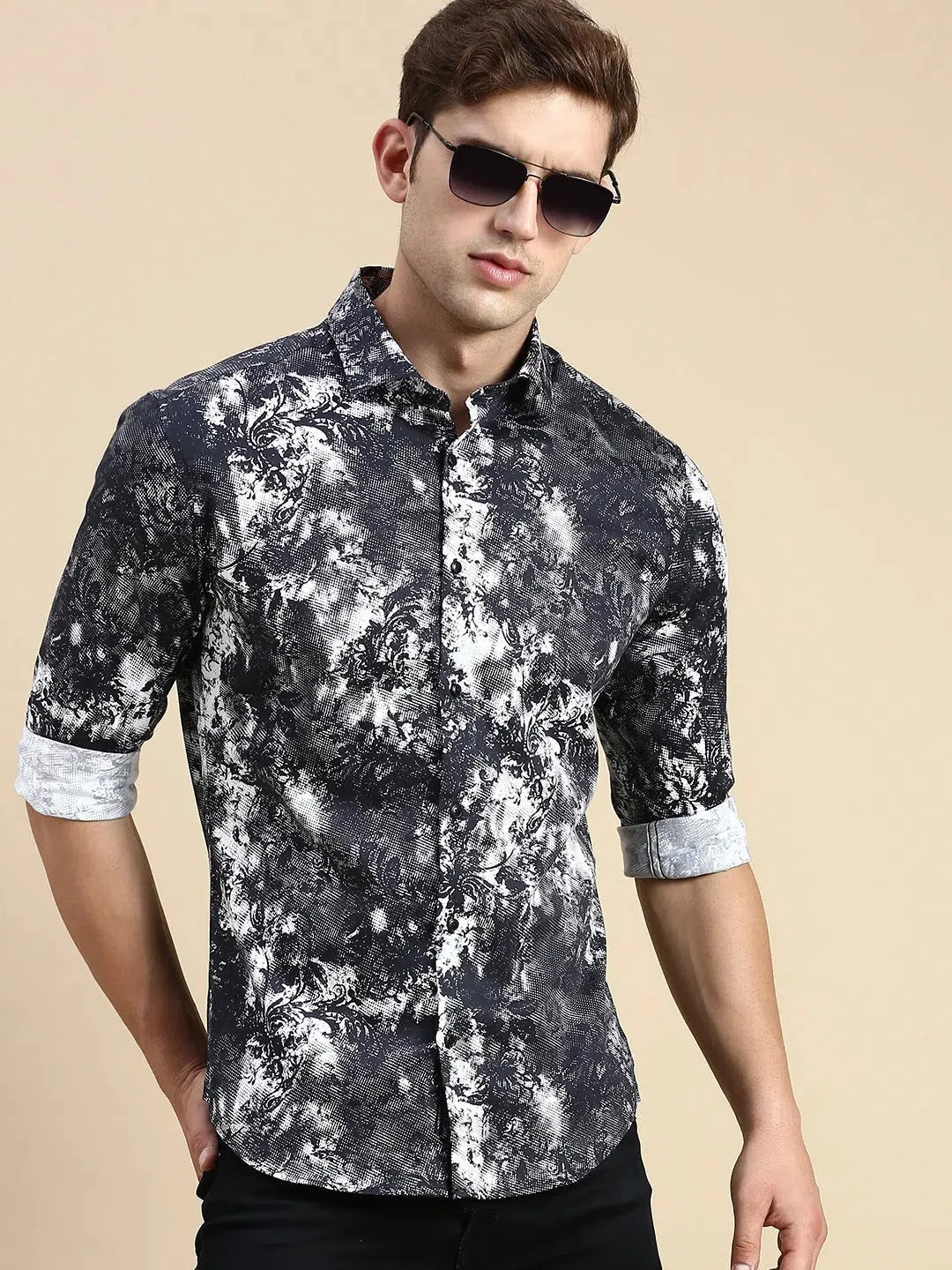Black Printed Mens Shirt | Cotton Casual Shirts DesiQlo