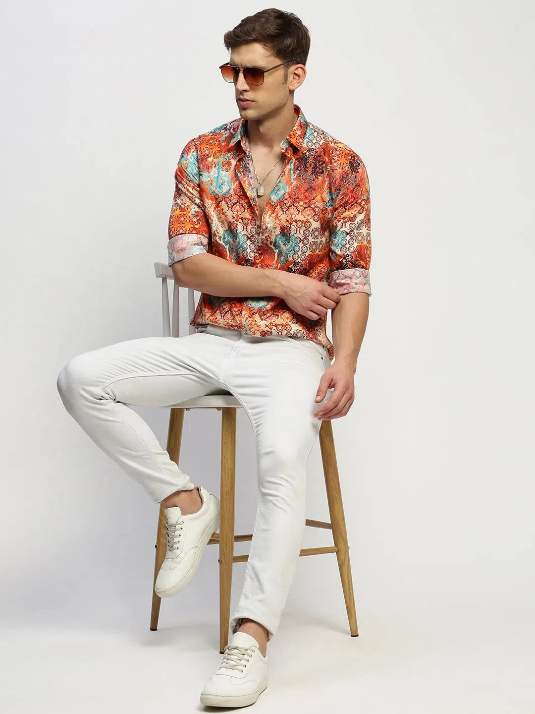 Men's Orange Printed Cotton Shirt | Stylish Printed Shirt