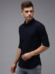 Men Blue Solid Casual Shirt-REVAANSTRIPE-1633-Navyblue