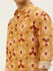 Men Yellow Printed Casual Shirt-REPLAYPRINTSLINEN-3454-Mustard