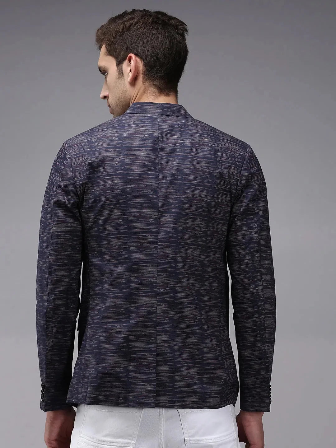 Blue Printed Blazer: Men's Ethnic Wear | DesiQlo