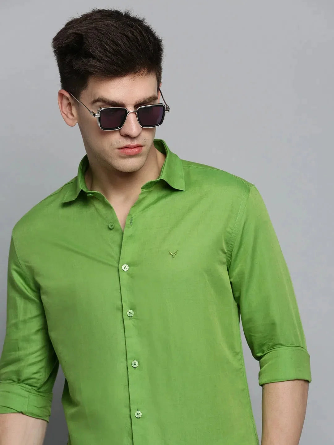 Elegant Green Cotton Mens Shirt - Solid Casual Shirt | DesiQlo