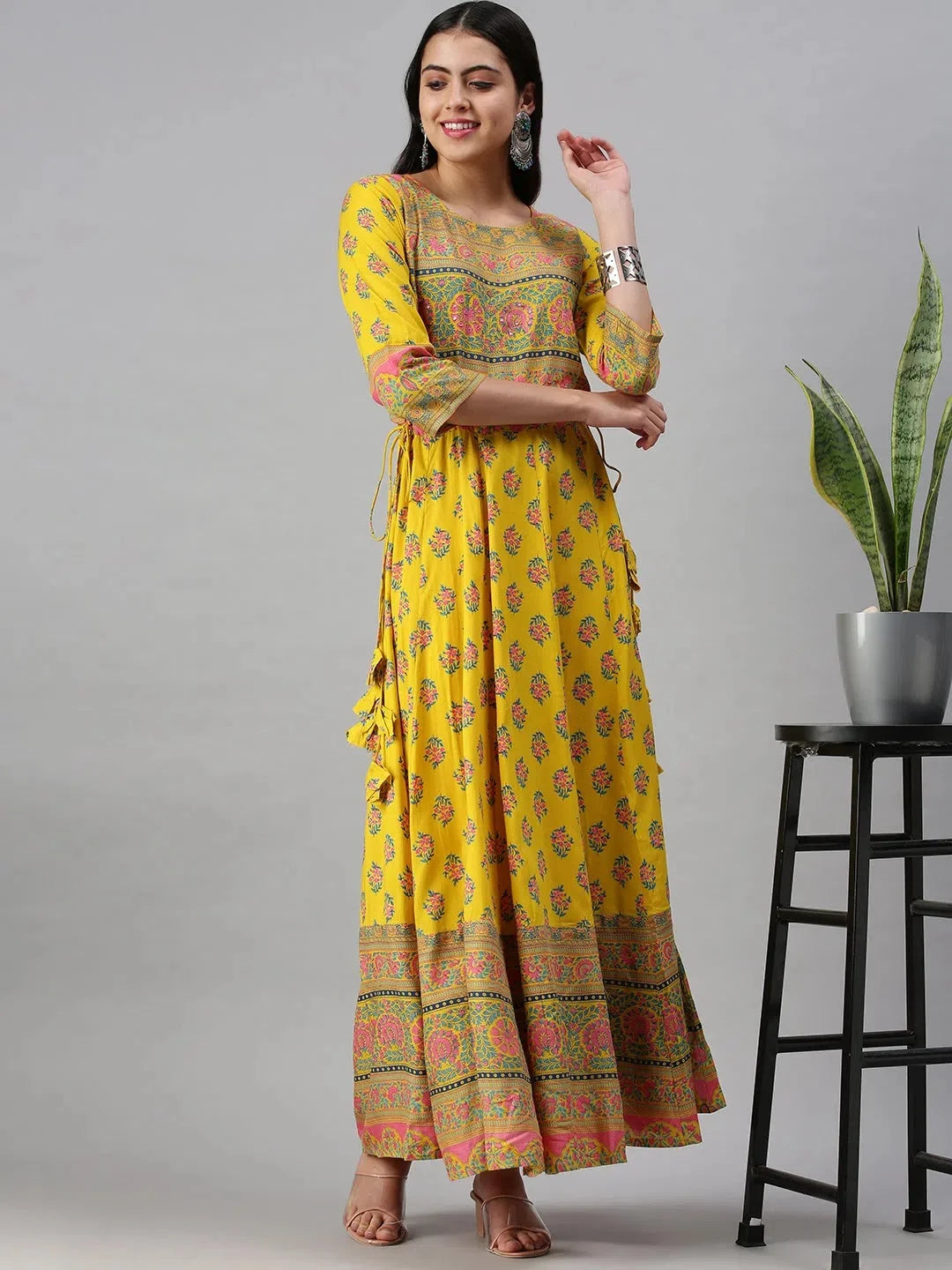 Yellow Printed Anarkali Kurta - Women's Anarkali Salwar Kameez