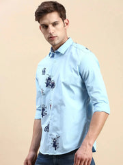 Men Blue Printed Casual Shirt-JAVAPRINT-5127-Turquoiseblue