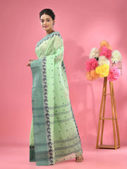 Lime Green Pure Cotton Tant Saree With Woven Designs-MA51TT43480068