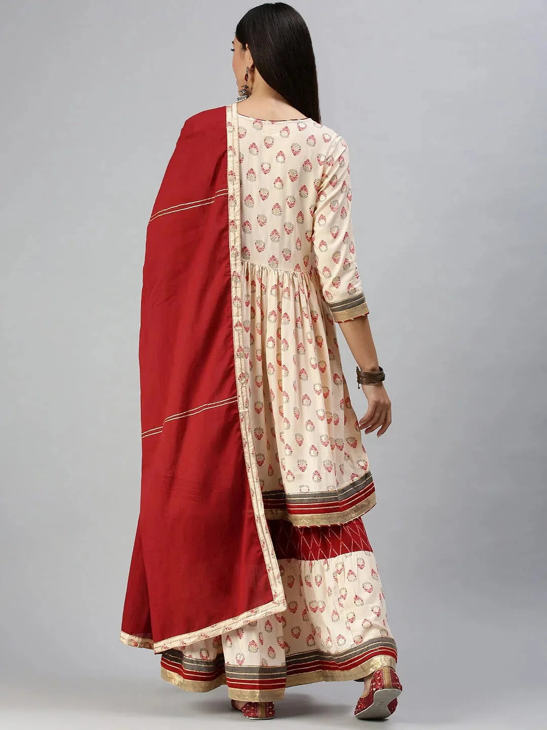 Peach Printed Women's Kurta Sets | Designer Cotton Kurta Sets