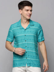 Men Blue Printed Casual Shirt-RESORTPRINT-3189-Turquoiseblue