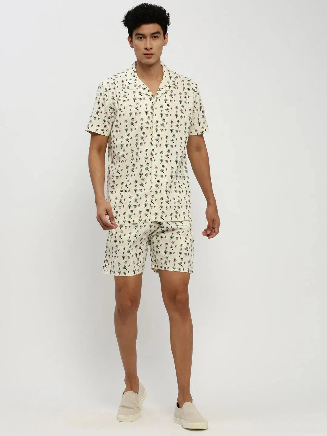 Men's Cream Printed Co ord Set | Stylish Co ord Sets Men