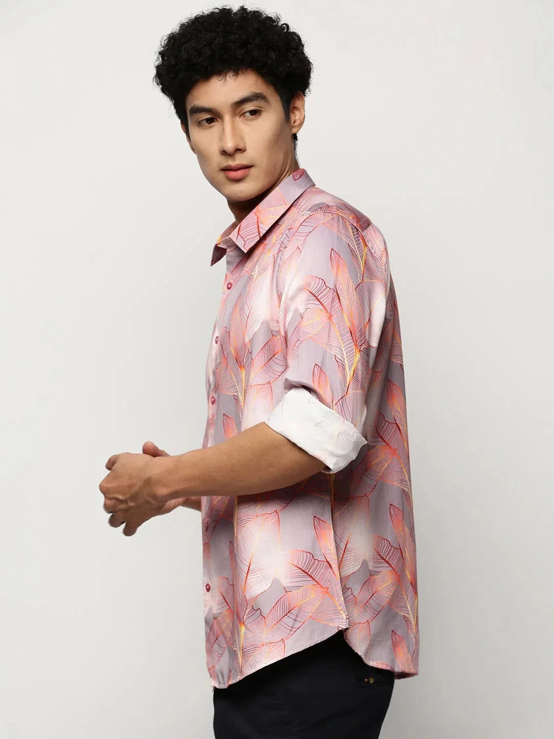 Grey Floral Mens Shirt - Cotton Printed Shirt by DesiQlo