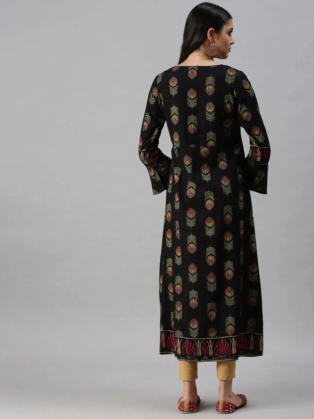 Black Printed Cotton Anarkali Kurta - Women's Anarkali Kurtis