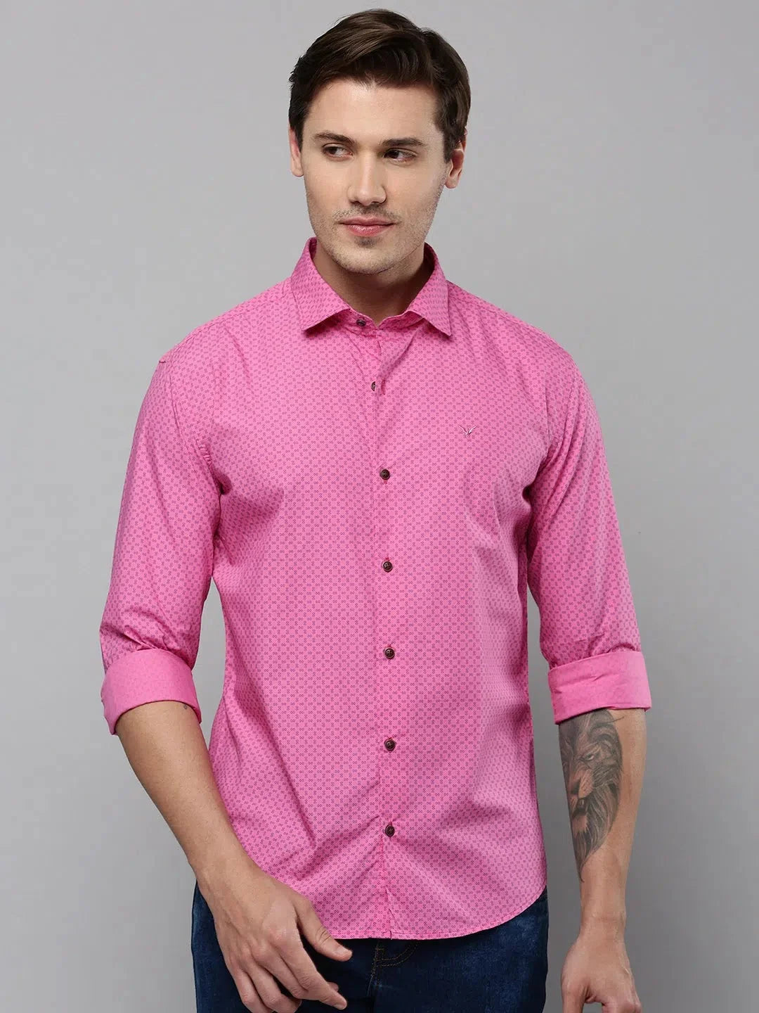 DesiQlo Men's Pink Printed Cotton Shirt | Casual Style