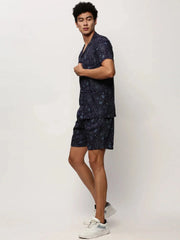 Men Navy Printed Casual Co ords-AM-105-9-Navyblue