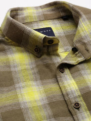 Men Green Checked Casual Shirt-COLLINSCHECKS-4045-Olive
