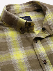 Men Green Checked Casual Shirt-COLLINSCHECKS-4045-Olive
