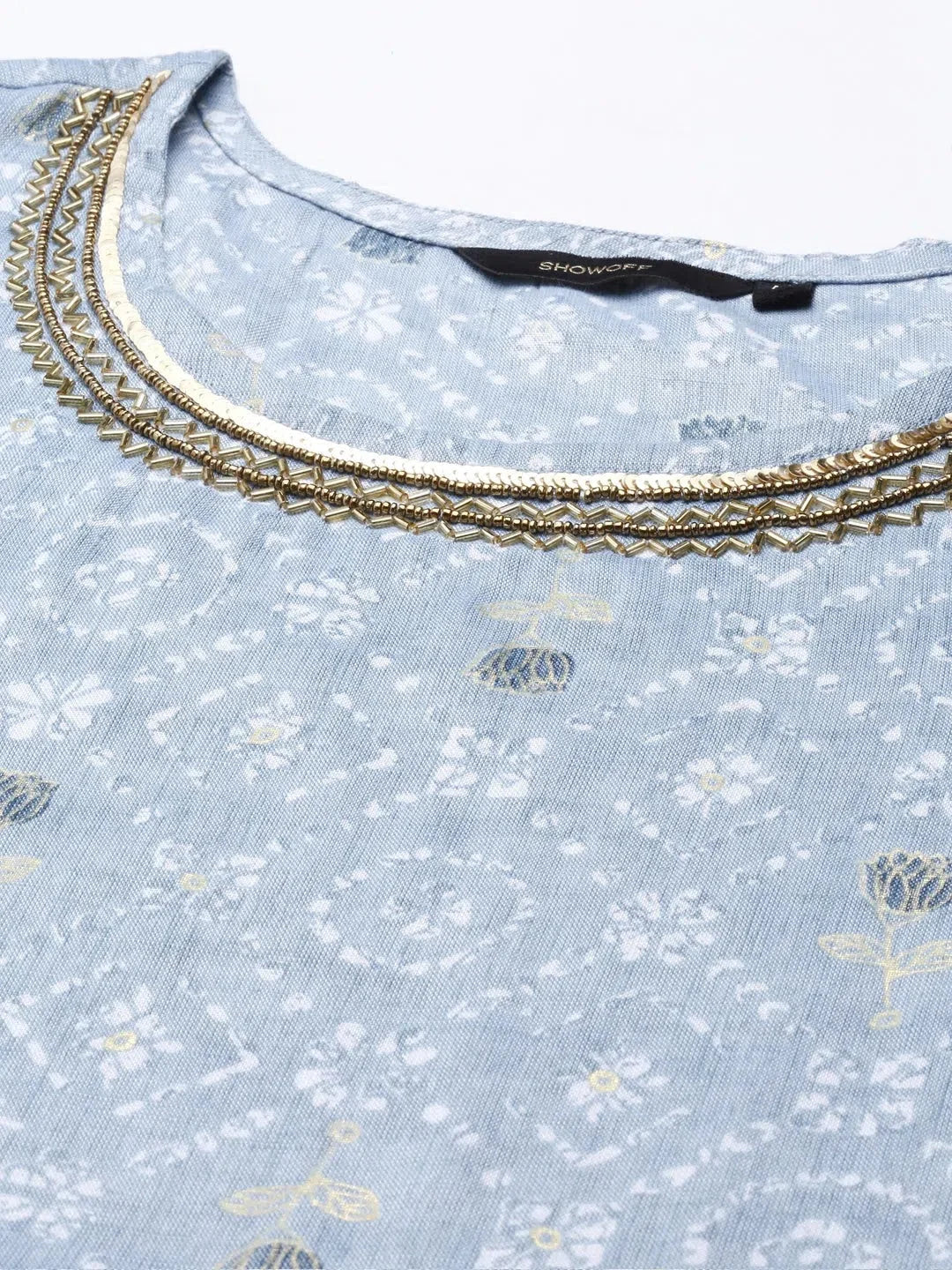 Blue Floral Print Kurta Set | Women's Designer Kurta Sets