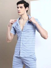 Men Blue Checked Casual Co ord Set-EX-698-Blue