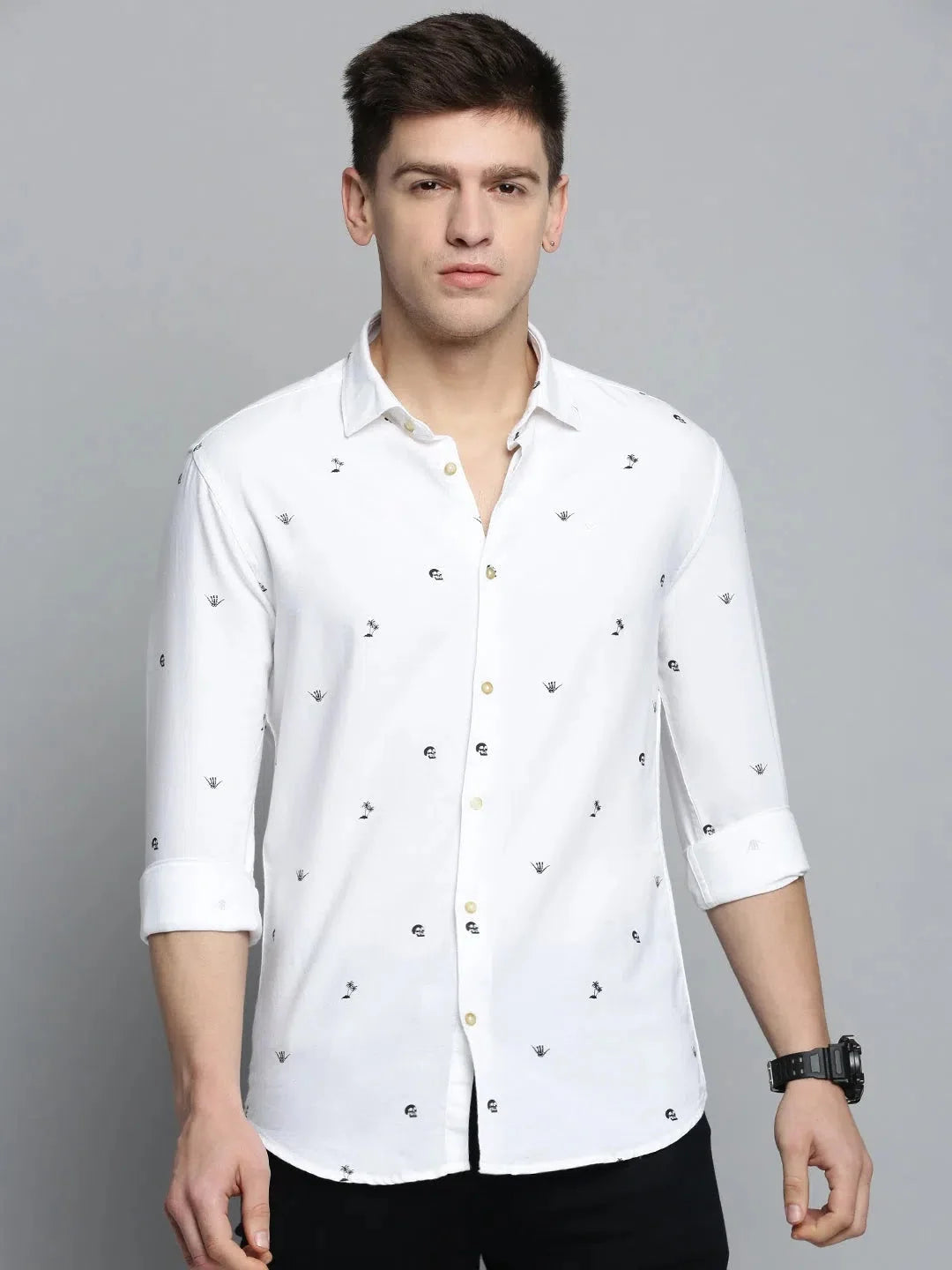 Men's White Printed Cotton Shirt | Casual Style