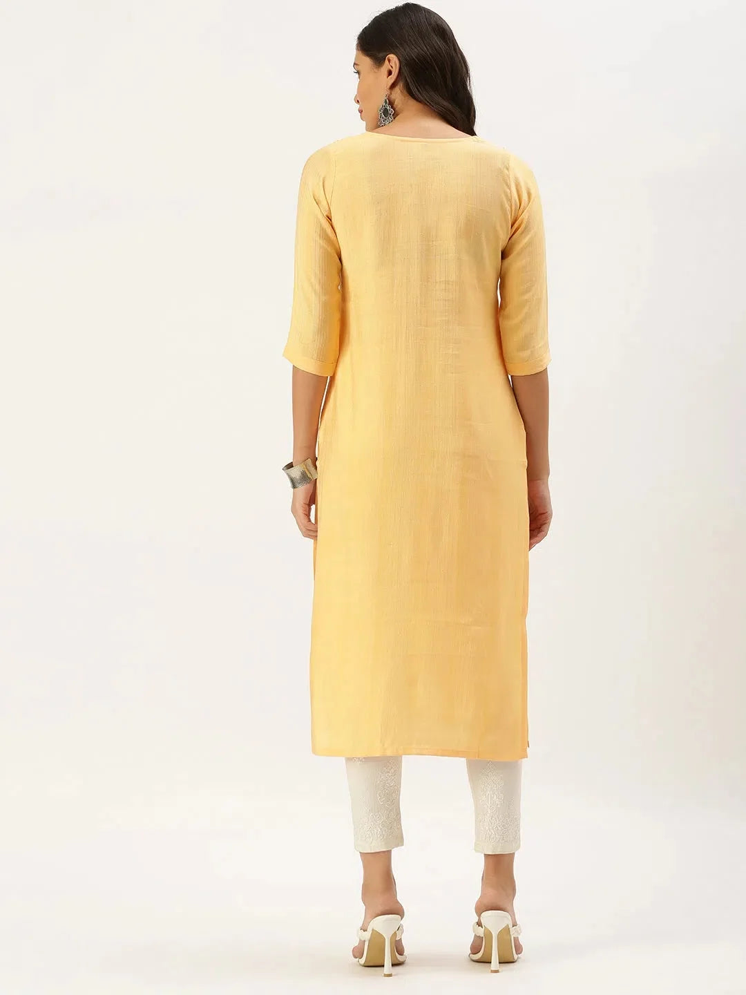 Orange Embroidered Cotton Indian Kurta | DesiQlo Fashion