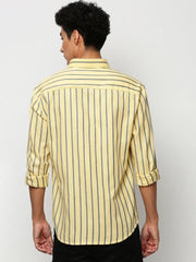 Men Yellow Striped Casual Casual Shirts-YARROWSTRIPE-5636-Yellow