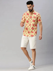 Men Yellow Solid Casual Shirt-ROSEPRINT-1043-Yellow