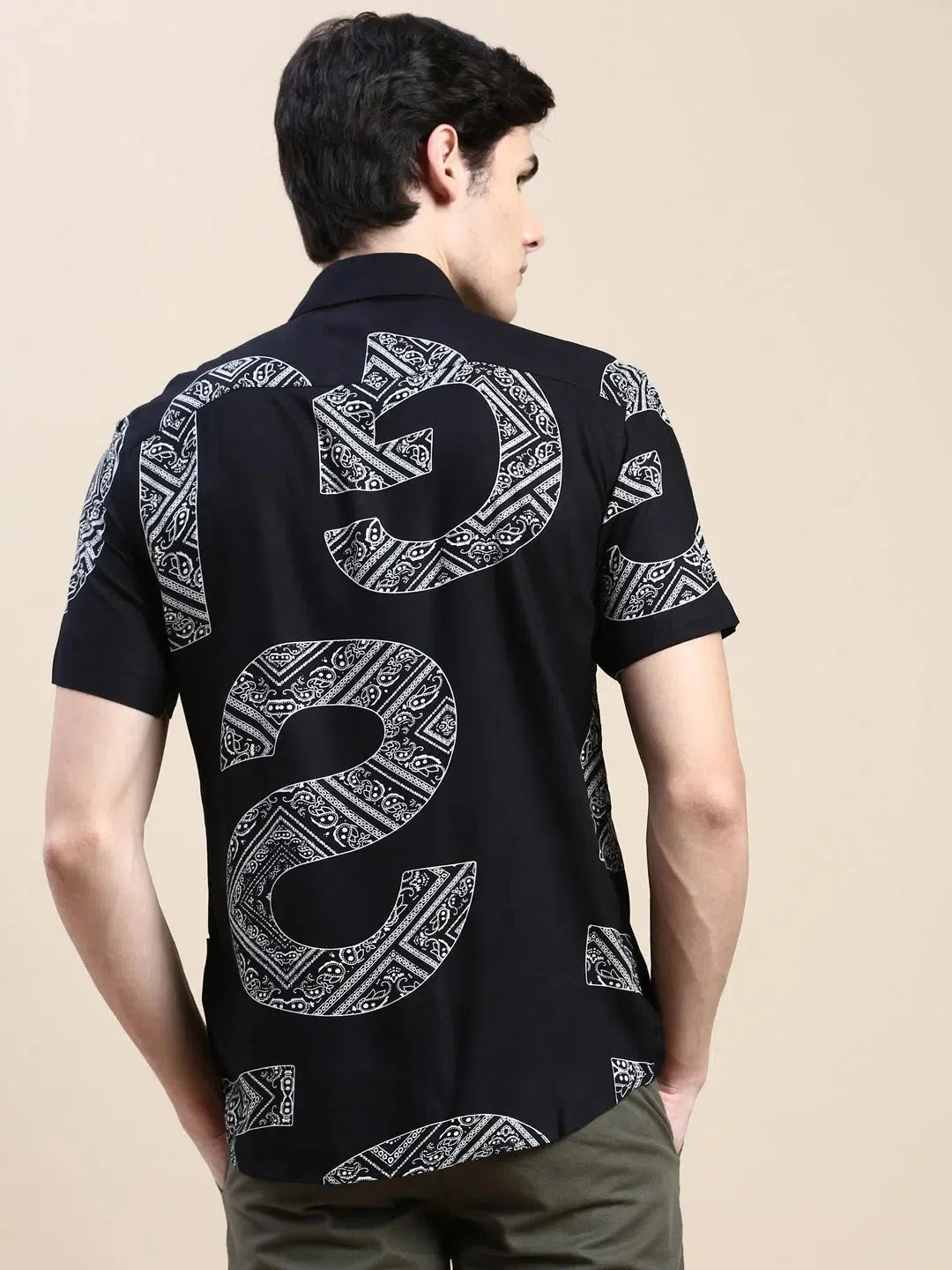Black Printed Mens Shirt - Cotton Ethnic Motif Casual Shirt