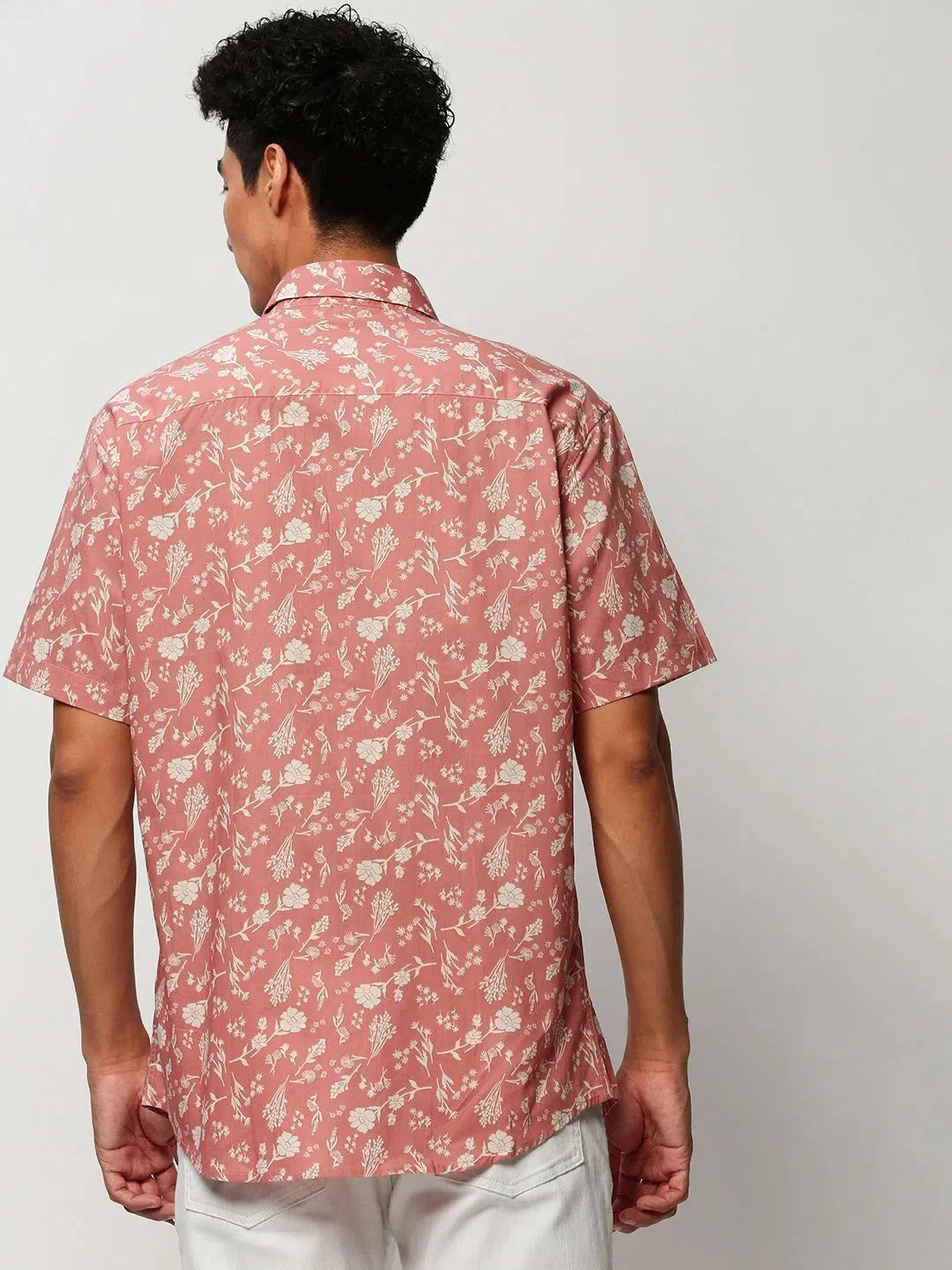 Peach Floral Cotton Mens Shirt | Casual Printed Shirt