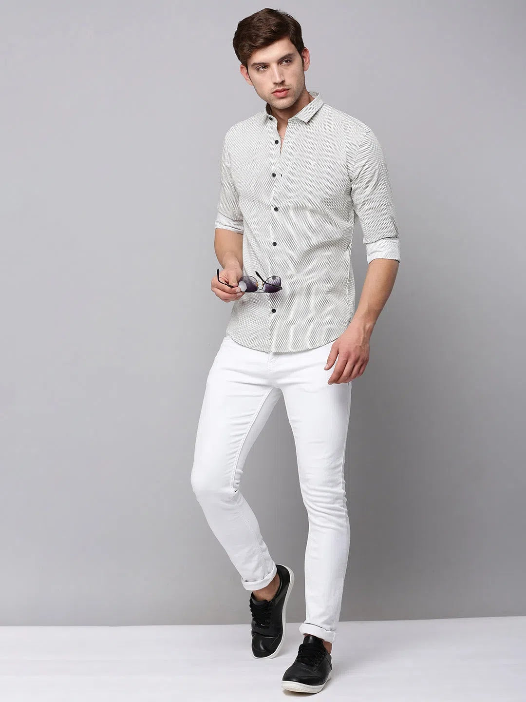 Cream Printed Mens Shirt - Cotton Casual Style