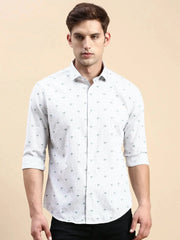 Men White Striped Casual Shirt-DROSHPRINT-8187-Offwhite