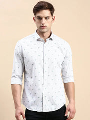 Men White Striped Casual Shirt-DROSHPRINT-8187-Offwhite