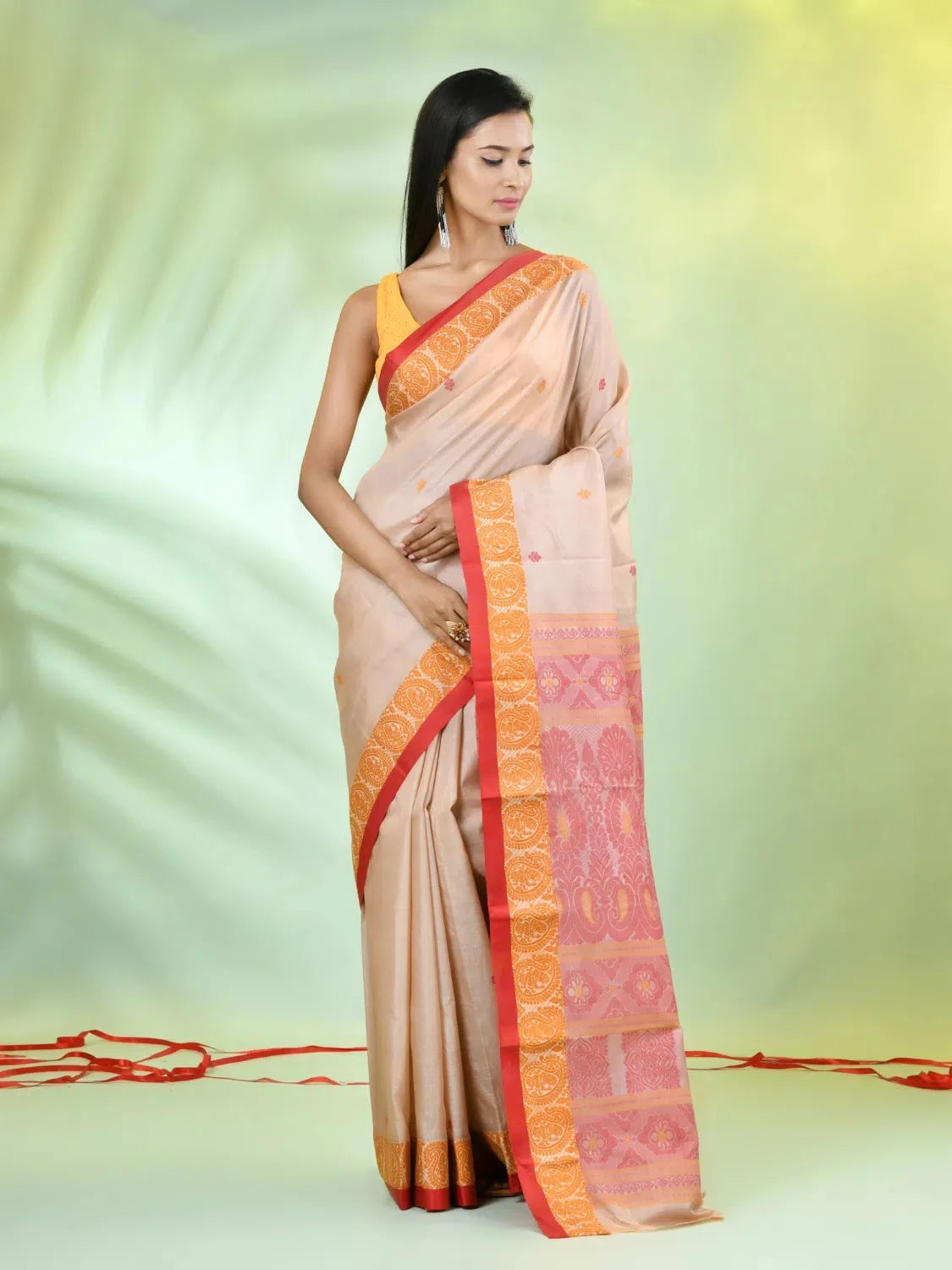 Beige Tussar Silk Saree | Indian Sarees & Paisley Borders