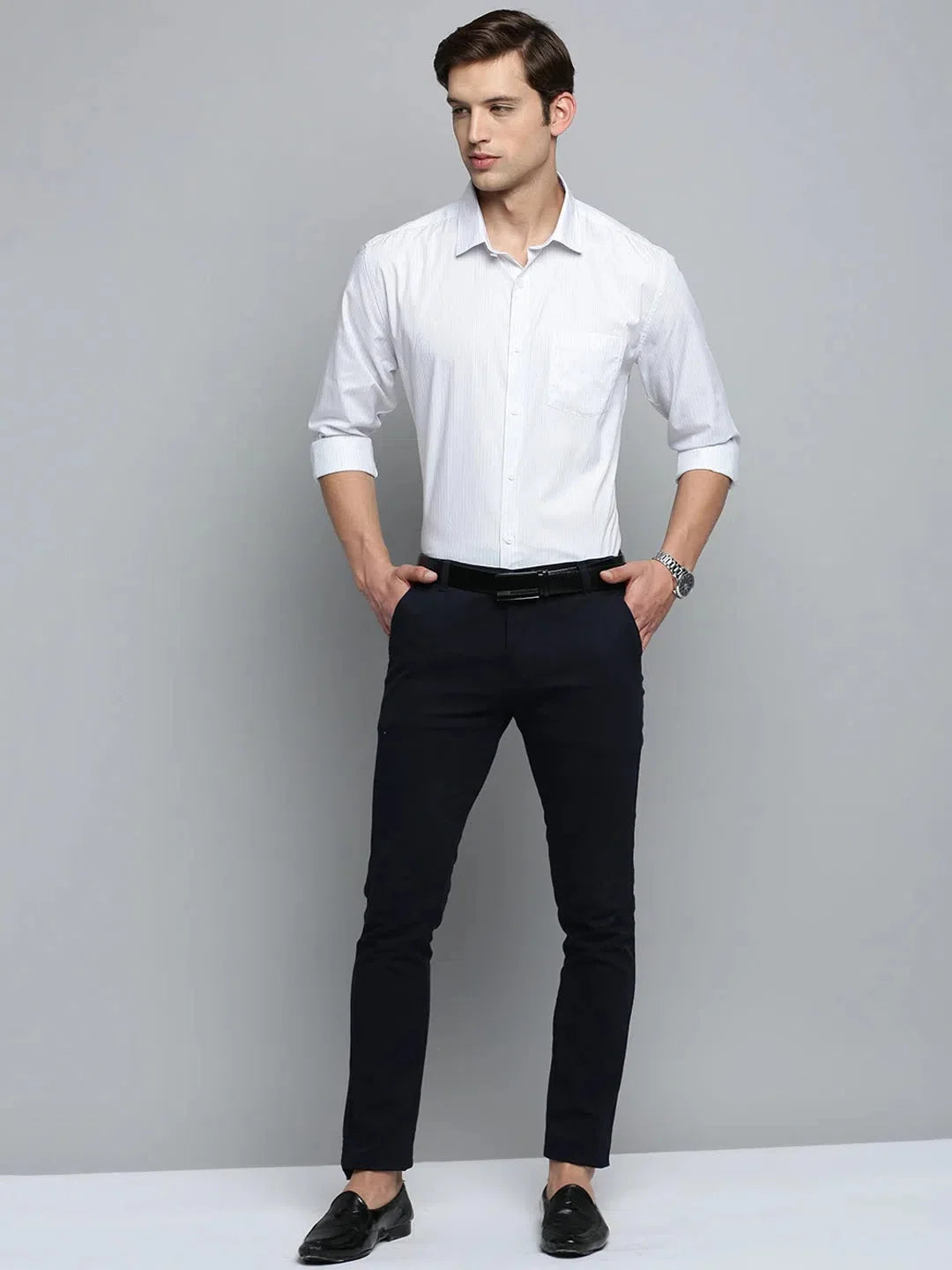 White Striped Formal Shirts for Men - Cotton Shirt | DesiQlo