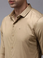 Men Beige Solid Casual Shirt-COOPERPLAINE-1627-Khaki