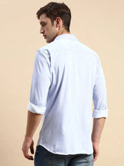 Men Blue Striped Casual Shirt-LUCASKNITS-4602-Blue