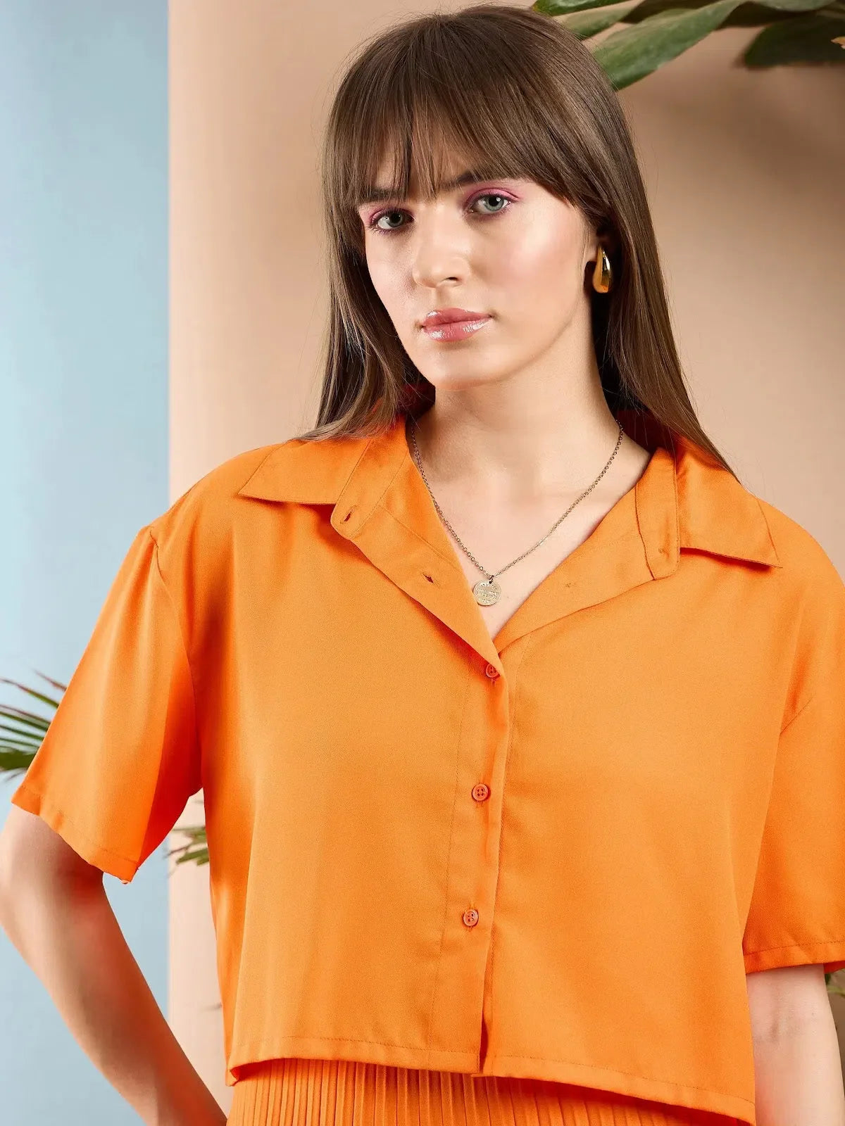 Orange Crop Shirt & Skirt Set - Women's Casual Lehenga Style