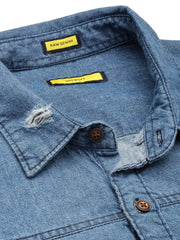 Men Blue Solid Casual Shirt-VIVODENIM-4464-Blue