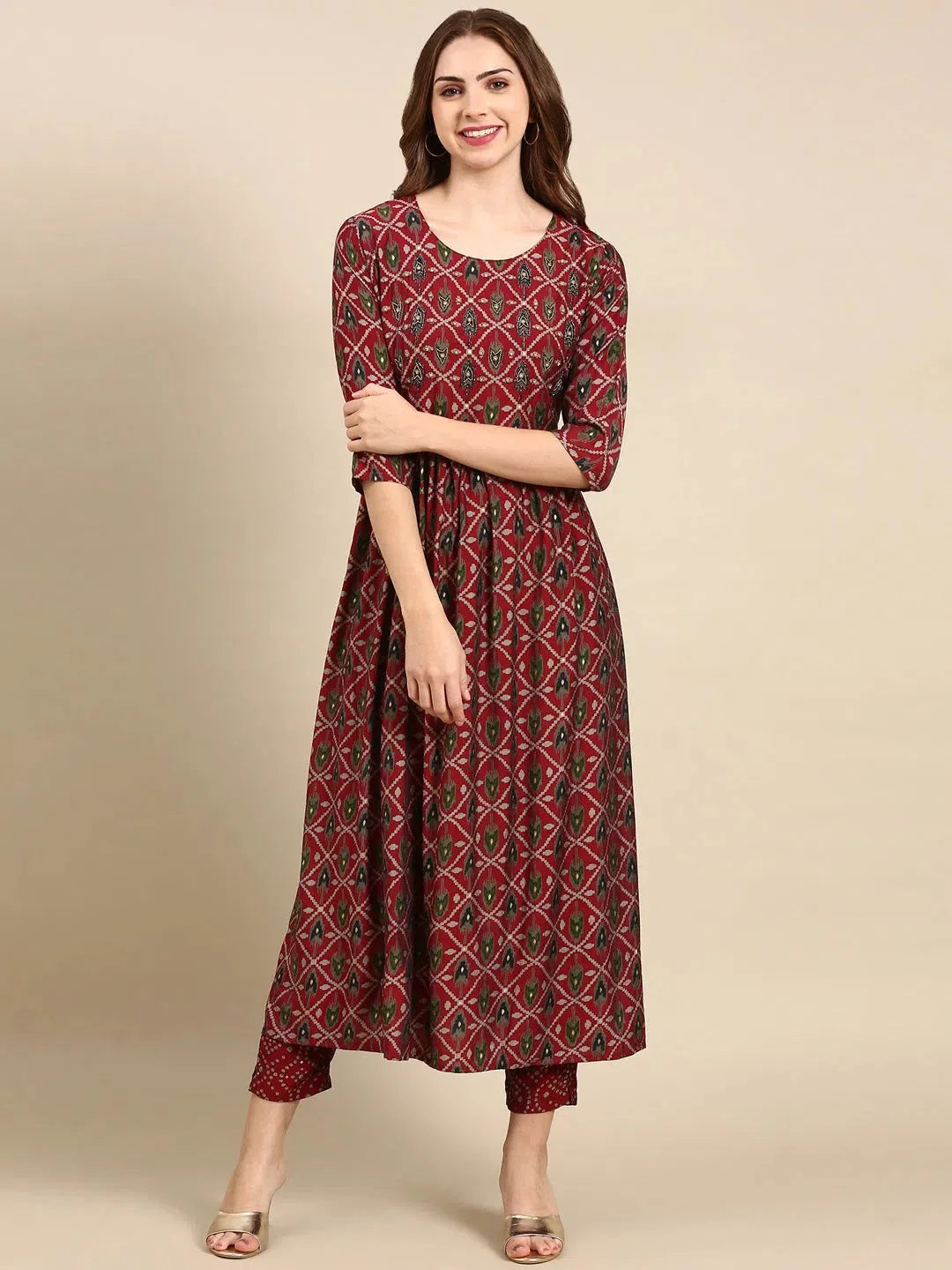 Maroon Ethnic Print Kurta Set - Designer Women's Kurta Sets