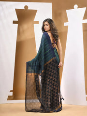 Green And Blue Matka Handwoven Saree With Shibori Designs-MA53MT063080044