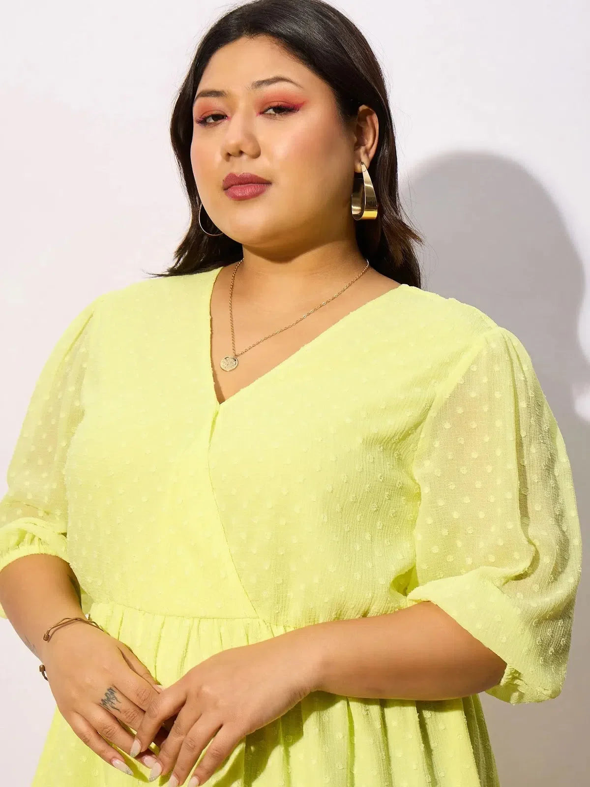 Yellow Dobby Skater Dress | Frill Hem Detail | Party Dress