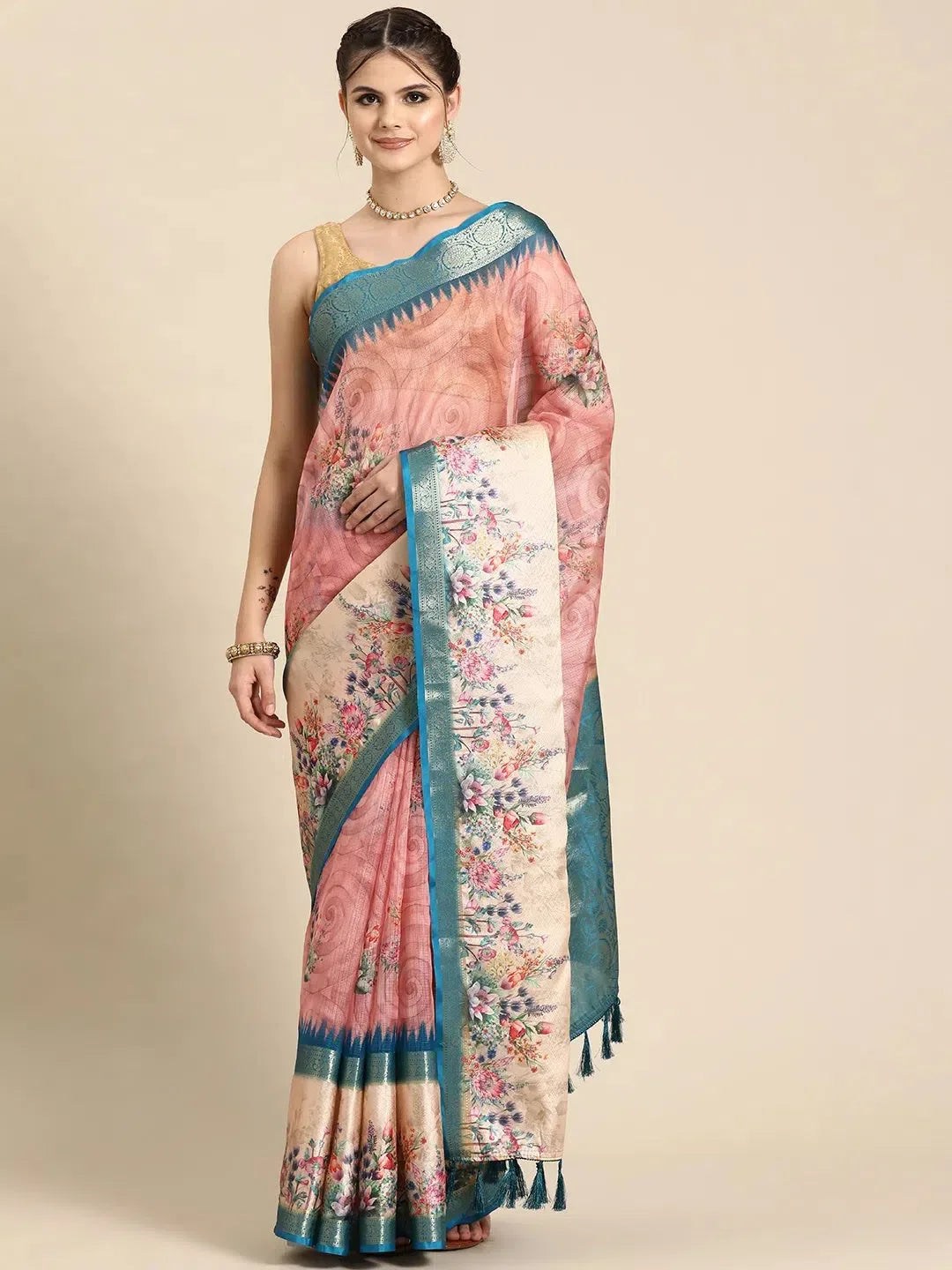 Floral Polyester Saree - Indian Wedding Sarees & More