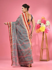 Grey Pure Cotton Tant Saree With Woven Designs-MA51TT43530097
