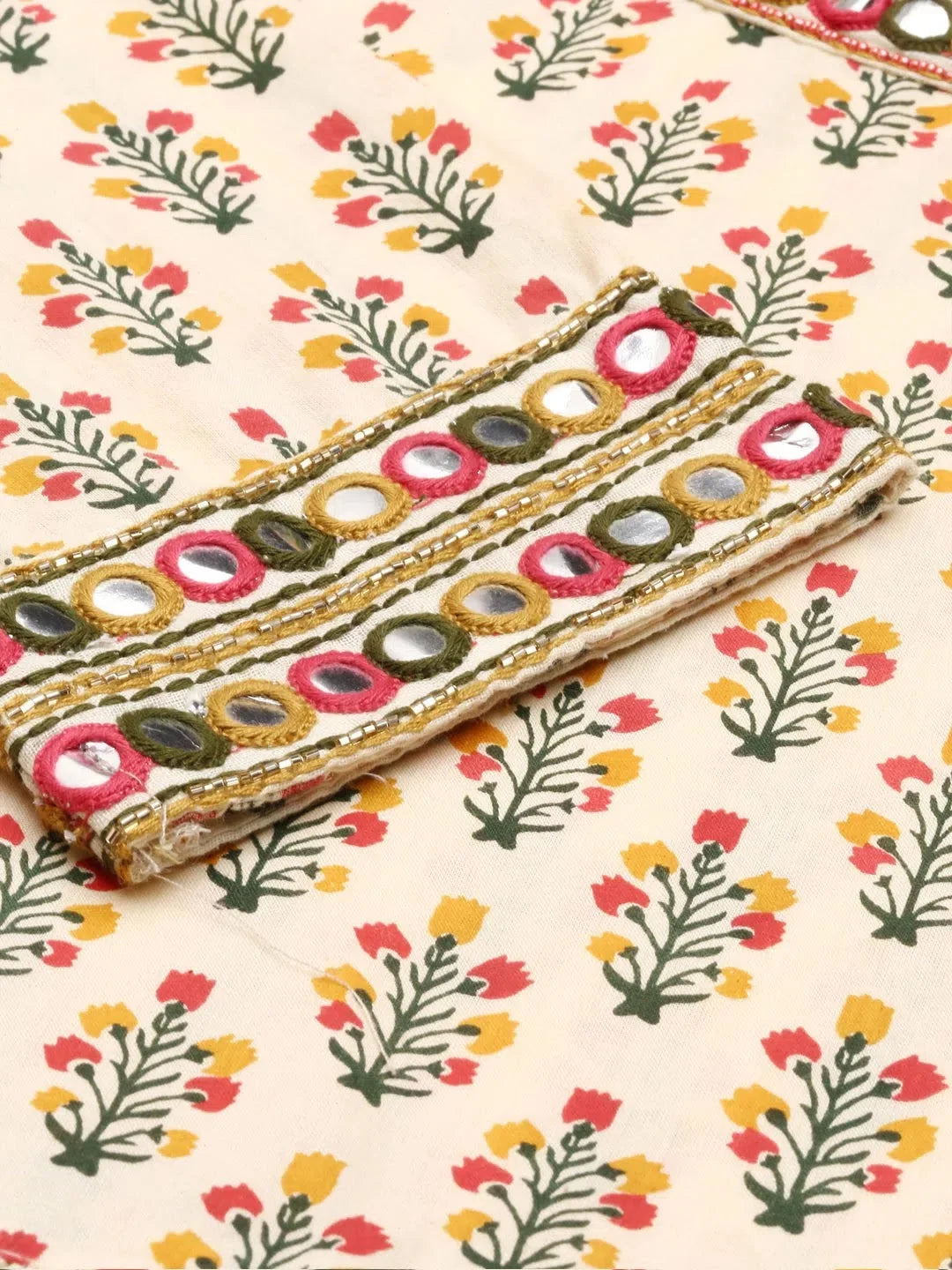 Beige Printed Anarkali Kurta - Women's Cotton Anarkali Dress