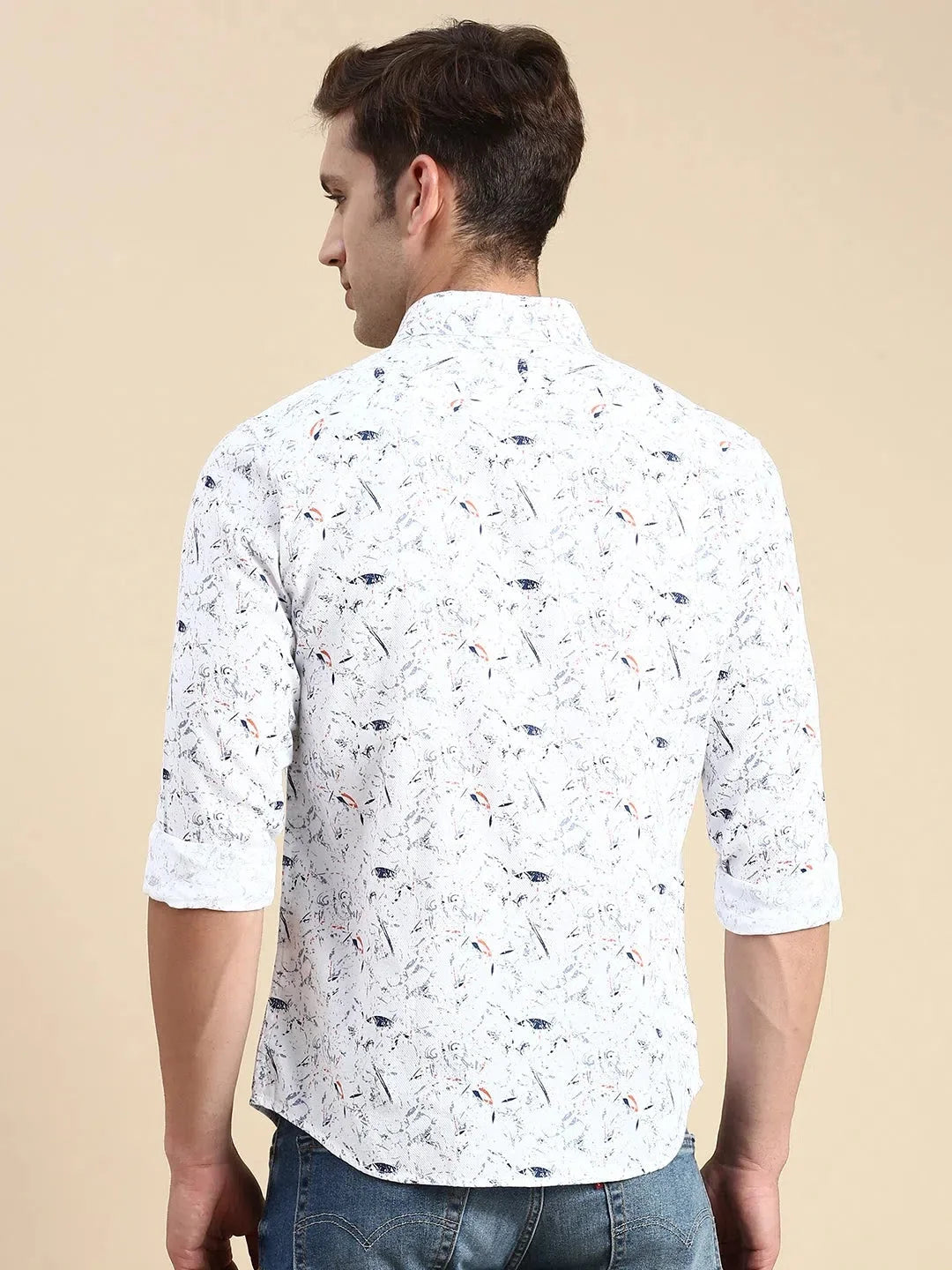 Elegant White Printed Mens Shirt | DesiQlo Cotton Casual Shirt