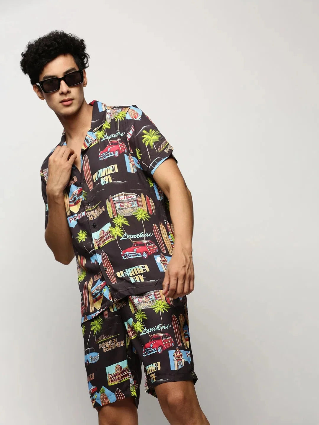 Men's Black Printed Casual Co ord Set | Cotton T | Elegant Design