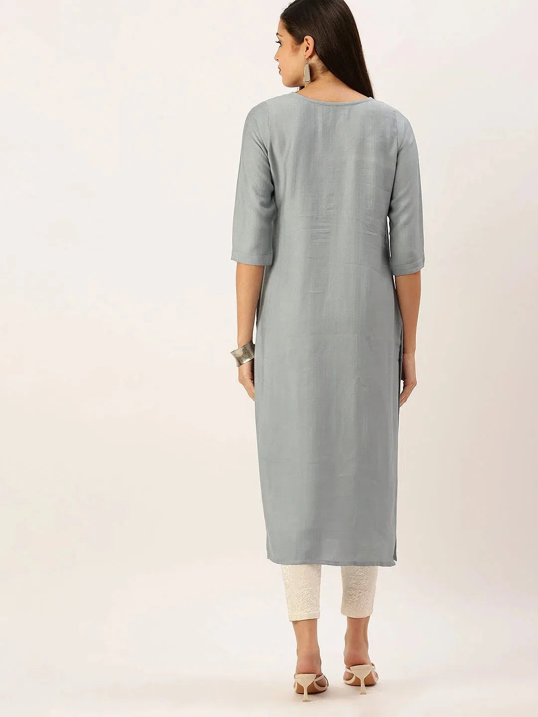 Steel Grey Embellished Indian Kurtas | DesiQlo Women's