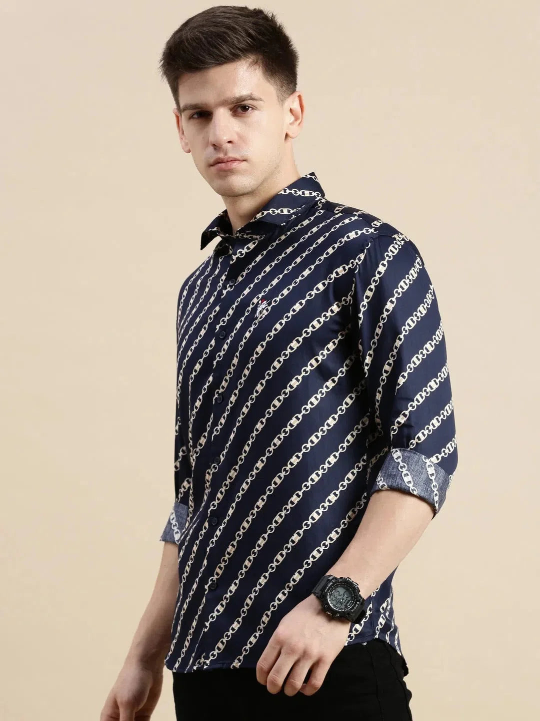 Navy Graphic Print Mens Shirt - Casual Beach Shirts