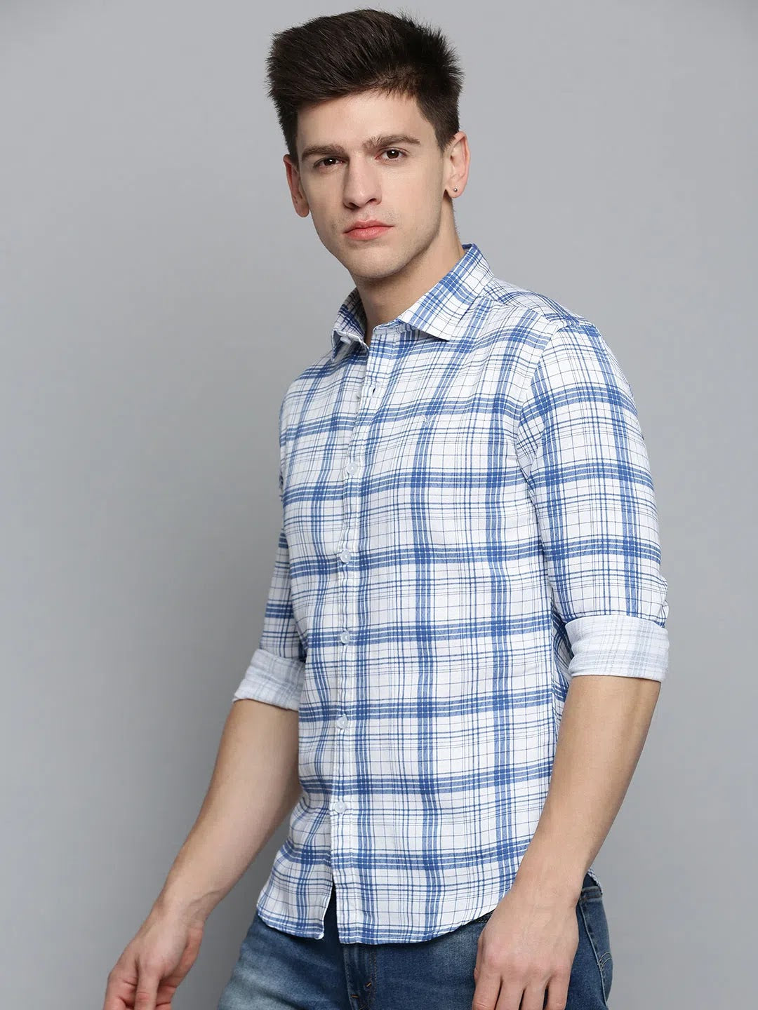 White Checked Mens Shirt - Casual Cotton Shirts | DesiQlo