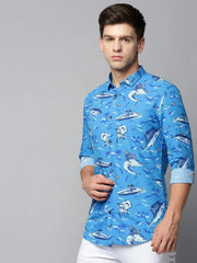 Men Blue Printed Casual Shirt-CLARISSAPRINT-2004-Blue