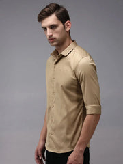Men Beige Solid Casual Shirt-COOPERPLAINE-1627-Khaki